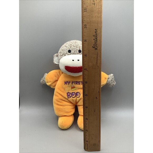 Baby Starters My First Boo Halloween Sock Monkey Plush Rattle Toy Infant 9” inch - Picture 2 of 10